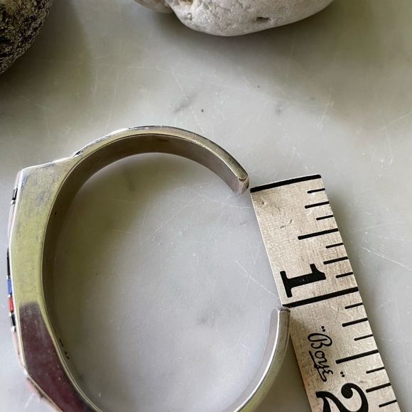 Vintage Navajo Native American Multi-stone MOP, Onyx, Coral, Lapis Cuff Bracelet - Picture 12 of 12